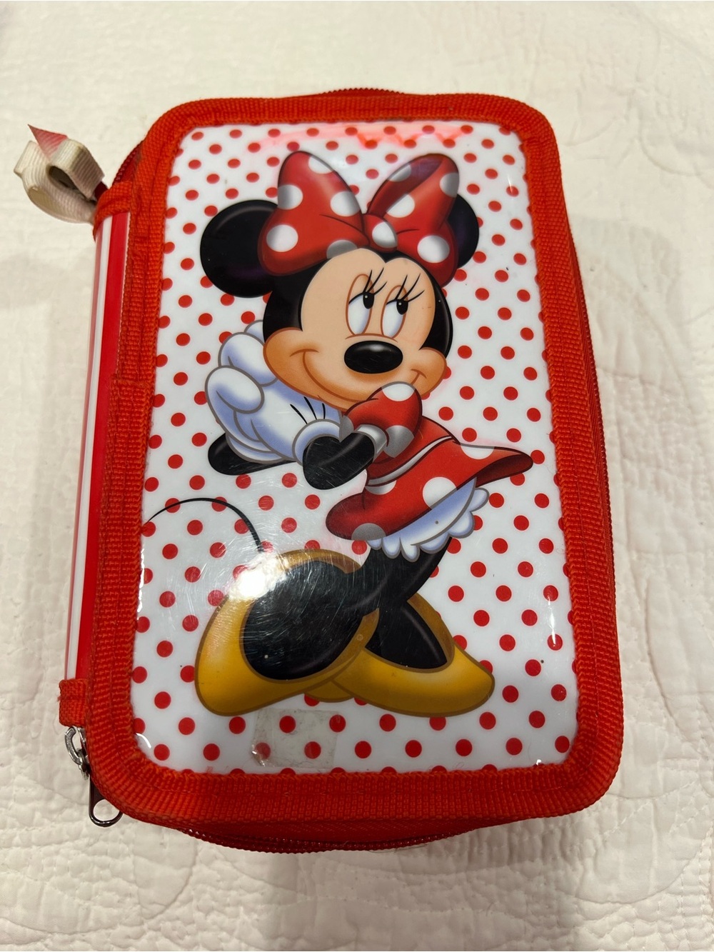 PRELOVED Disney Minnie Mouse Red White Polka Dot Pencil Case